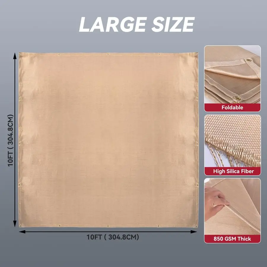 بطانية لحام 10 × 10 قدم، بطانيات لحام من الألياف الزجاجية شديدة التحمل 1022 F مقاومة للحرارة، مقاومة للحريق 850GSM سميكة، حرارية #6