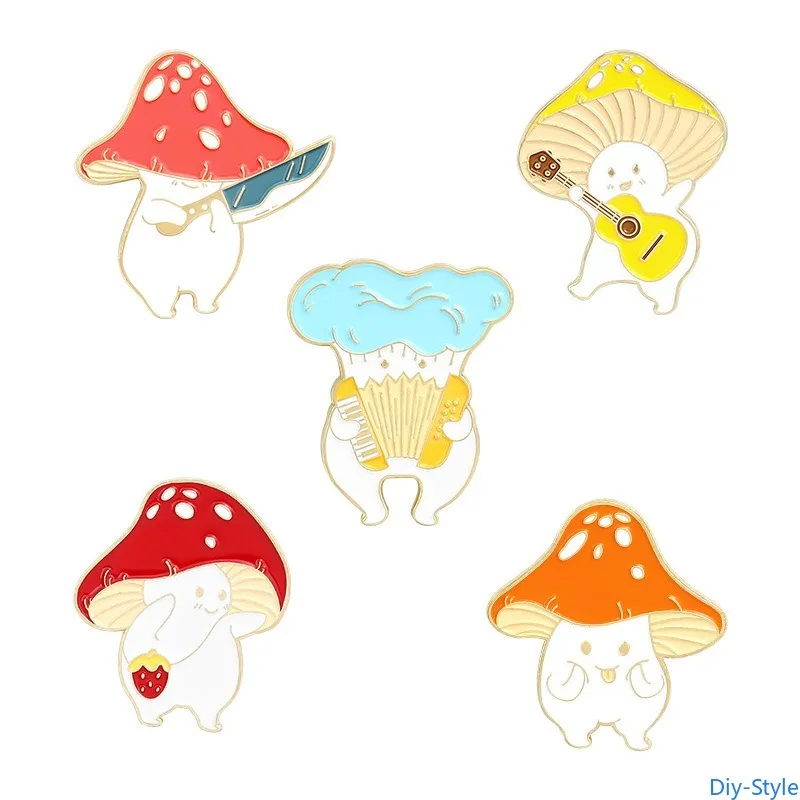 

Mushrooms Play Guitar Mischievously Clothing Accessories Backpack Alloy Brooch Badge Enamel Lapel Pins Wholesale