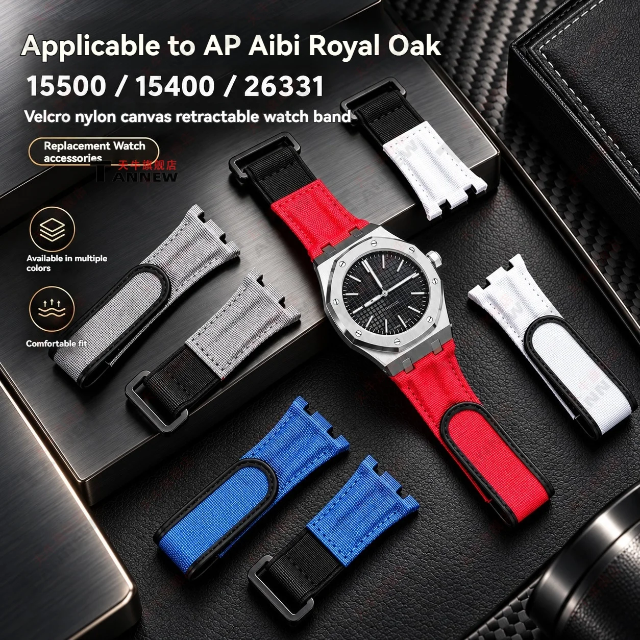 Nylon Canvas Hook Loop Watch Strap for Audemars Piguet Royal Oak 15500 15400 26331 15510 26237 26703 Elastic Replacement Band