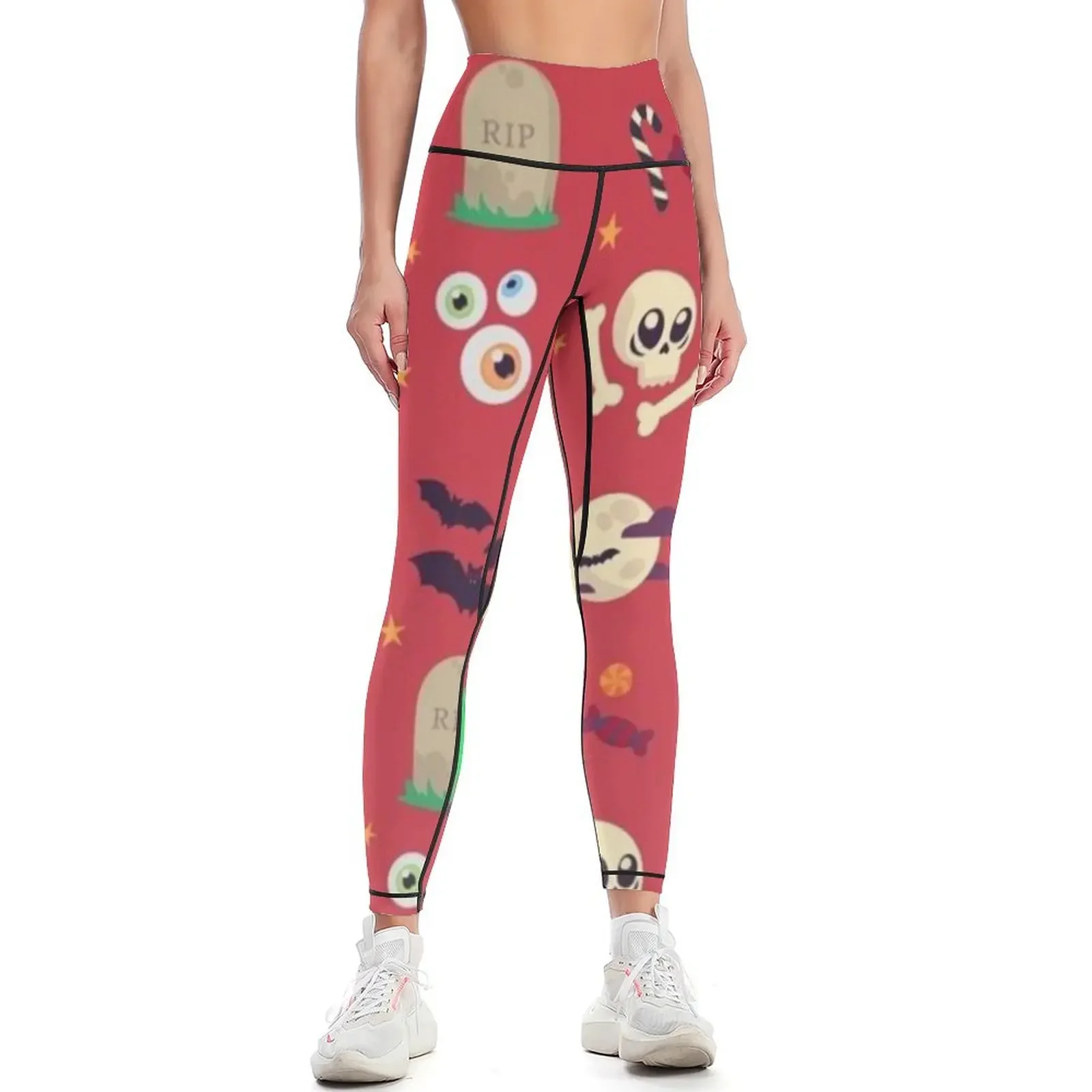 Halloween Creepy Eyes And Witches Hat Candy Pattern Leggings flared active wear push up fitness Womens Leggings