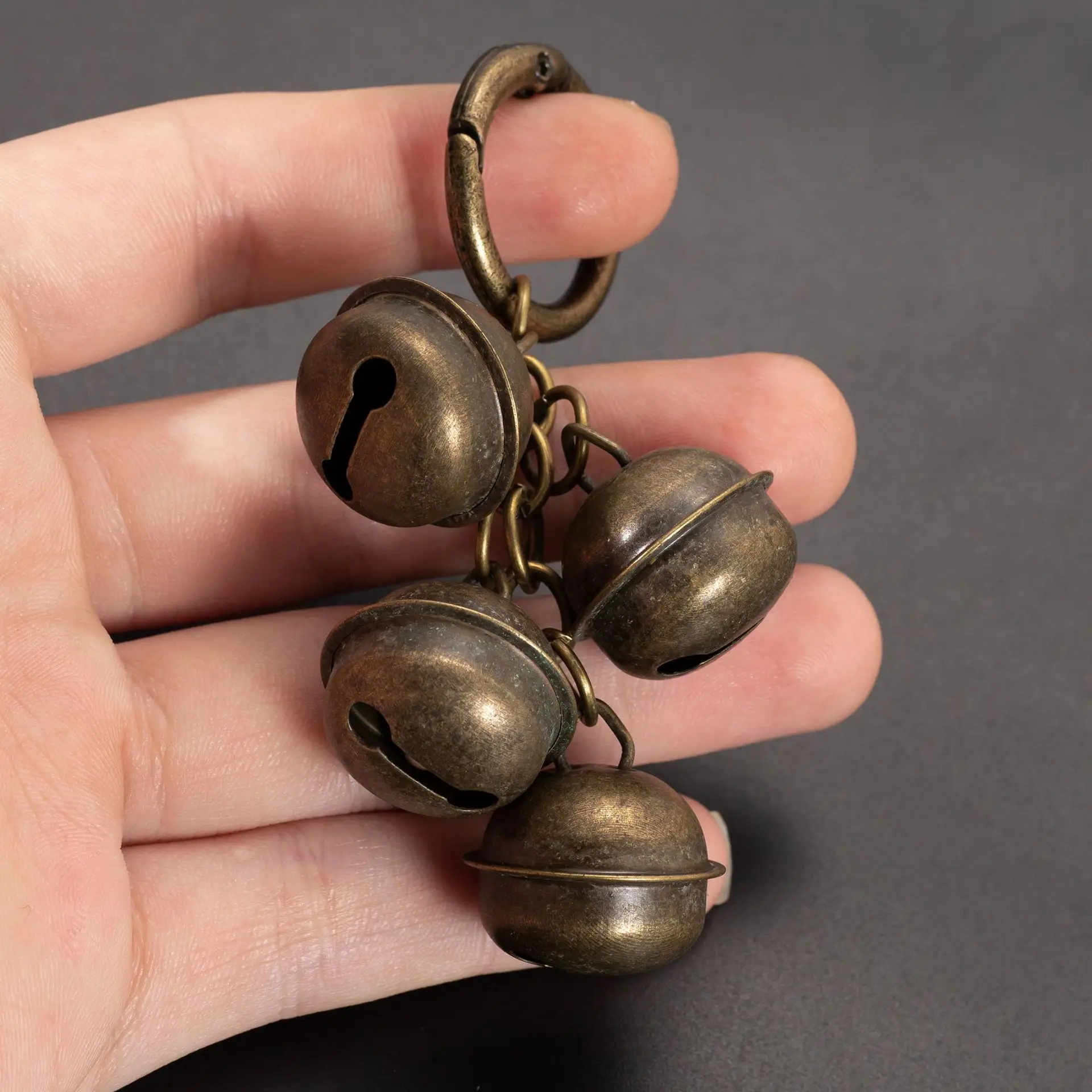 4 Bells,  Vintage Bell Strand, Vintage Bronze Color Keychain, Cat and Dog Pet Decorative Bell Pendant, Bag Charm Accessory