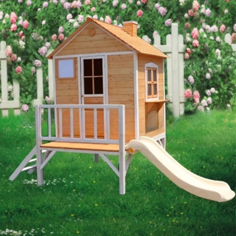 #Wooden Large Outdoor Toys Kids Wooden House Kids Slide Play House Tree House Wooden Kindergarten Play Equipment