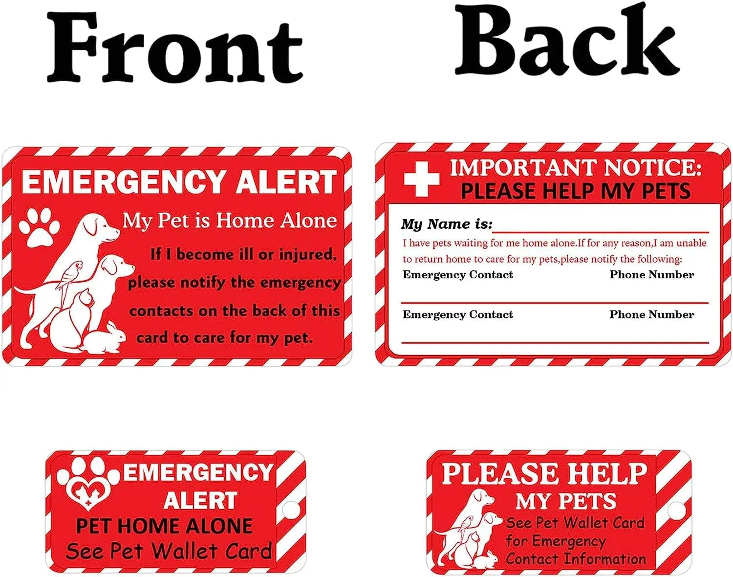2 Pcs Dogs & Cats are Home Alone Alert Emergency Card and Key Tag with Emergency Contact Call Card Contact Wallet Card