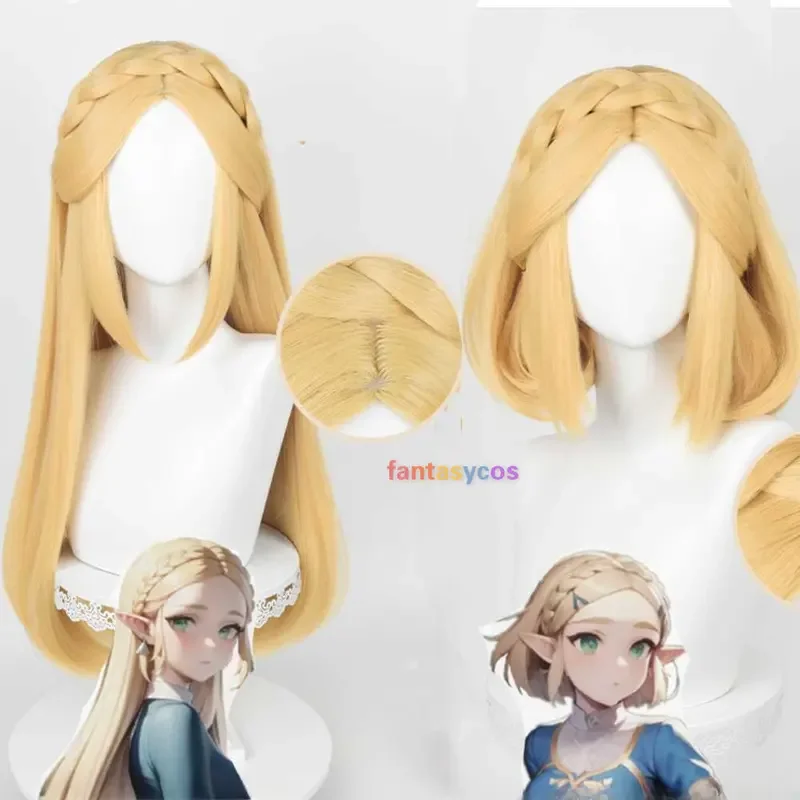 Breath of The Wild Princess Zelda Wigs Blonde Braided Women Wigs with Elf Ears Heat Resistant Synthetic Hair Halloween