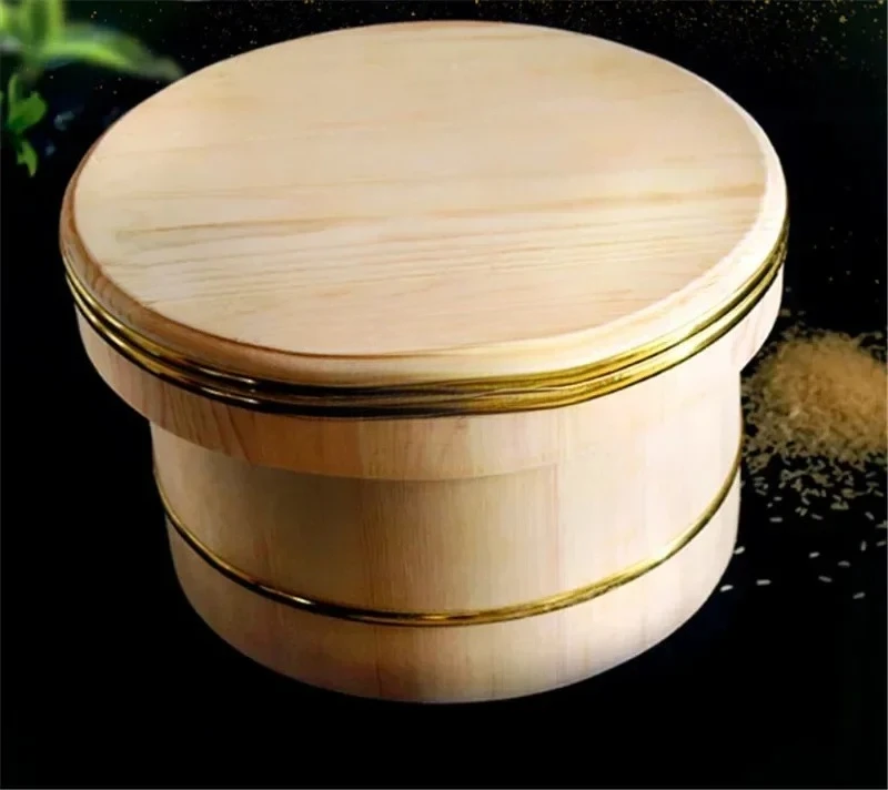 

basin sashimi sushi shop rice dish wooden mixing rice barrel lid cover Korean food Japanese style copper edge basin big bowl