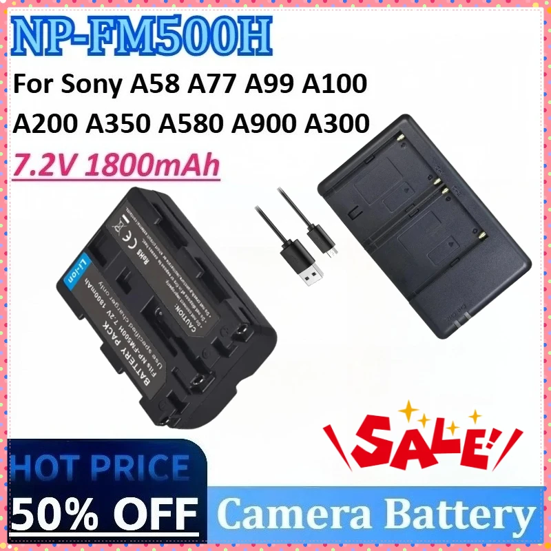 

NP-FM500H 7.2V 1800mAh Camera Battery for Sony DSLR-A350 DSLR-A700 DSLR A300 A200 SLT-A99 DSLR-A100 A450 A700 A580 with Charger
