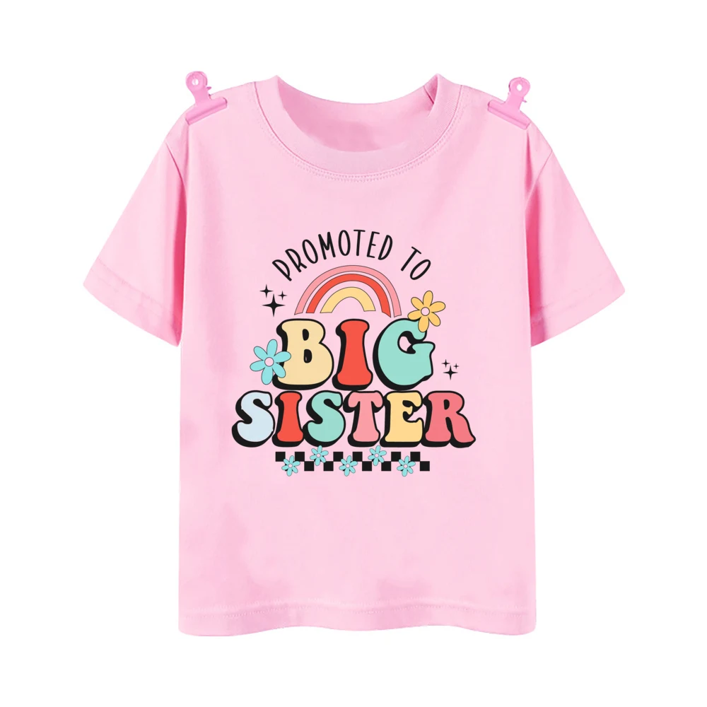 Promoted To Big Sister Printed Baby Announcement Shirt Kids T-Shirt Children Short Sleeve Tops Girls Tee Shirts Summer Clothes