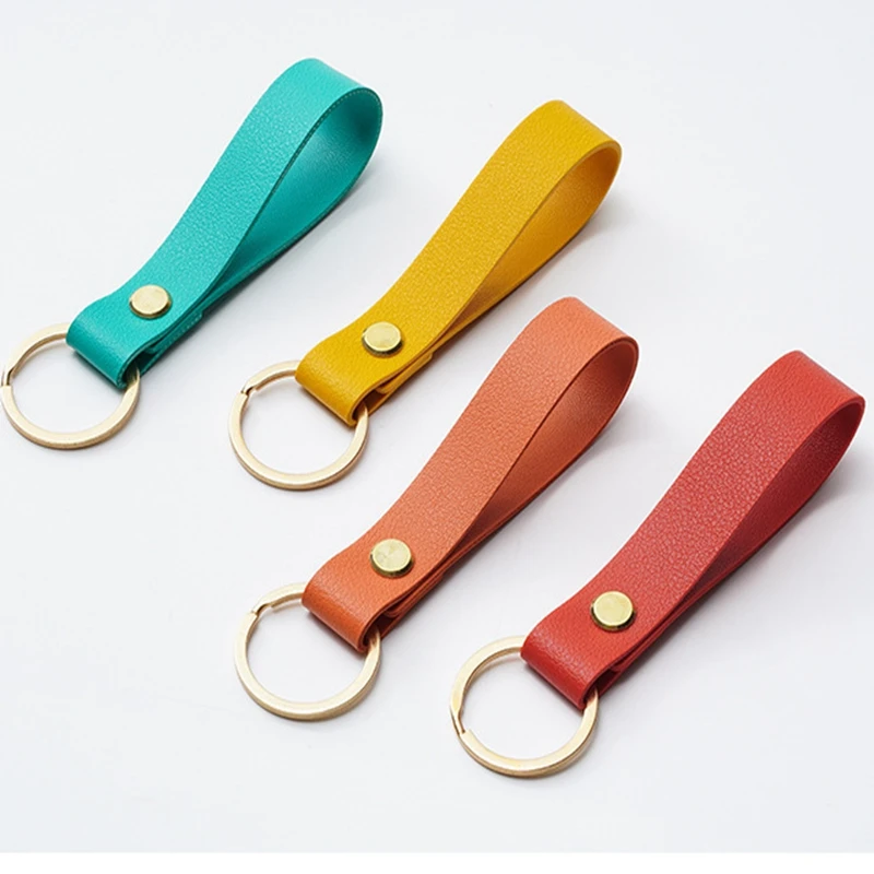 8 Colors PU Leather Keychain Business Gift Leather Key Chain Men Women Car Key Strap Waist Wallet KeyChains Keyrings