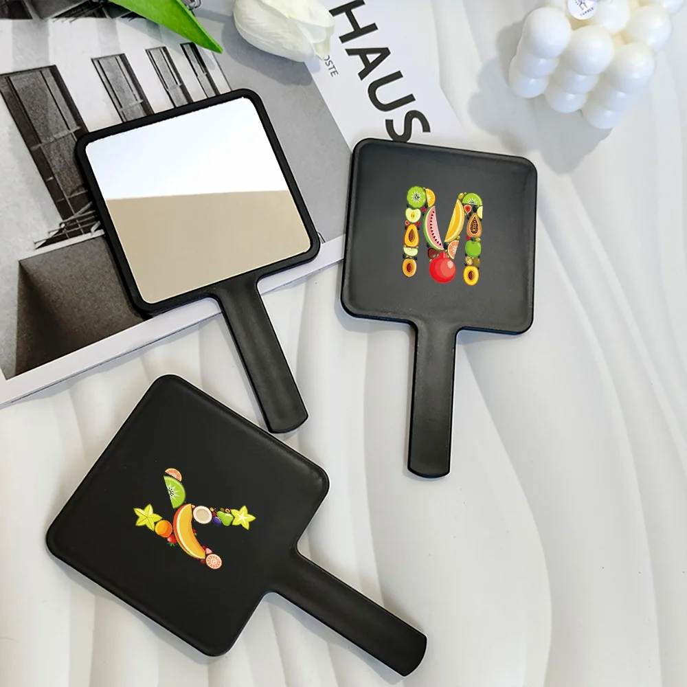 

1pc Square Chic Handheld Mirror With Handle Desktop & Travel Dual-Use Makeup Vanity Accessory Initial Name 26 Letters Pattern