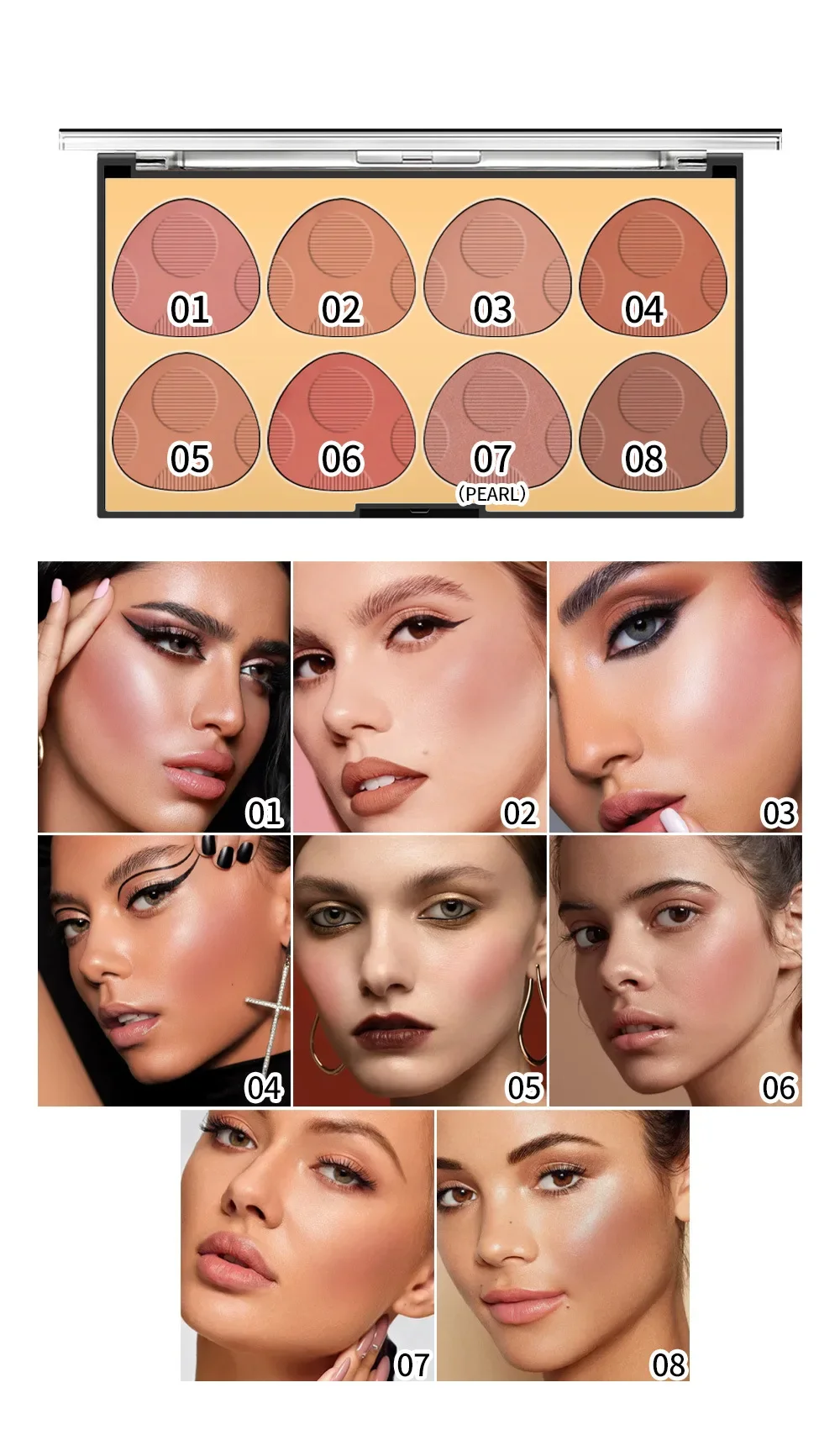 High Quality MISS ROSE 8 Color Natural Nude Face Blush Palette Makeup Coverage Blushe Highlight Contour Blusher Plate Cosmetics