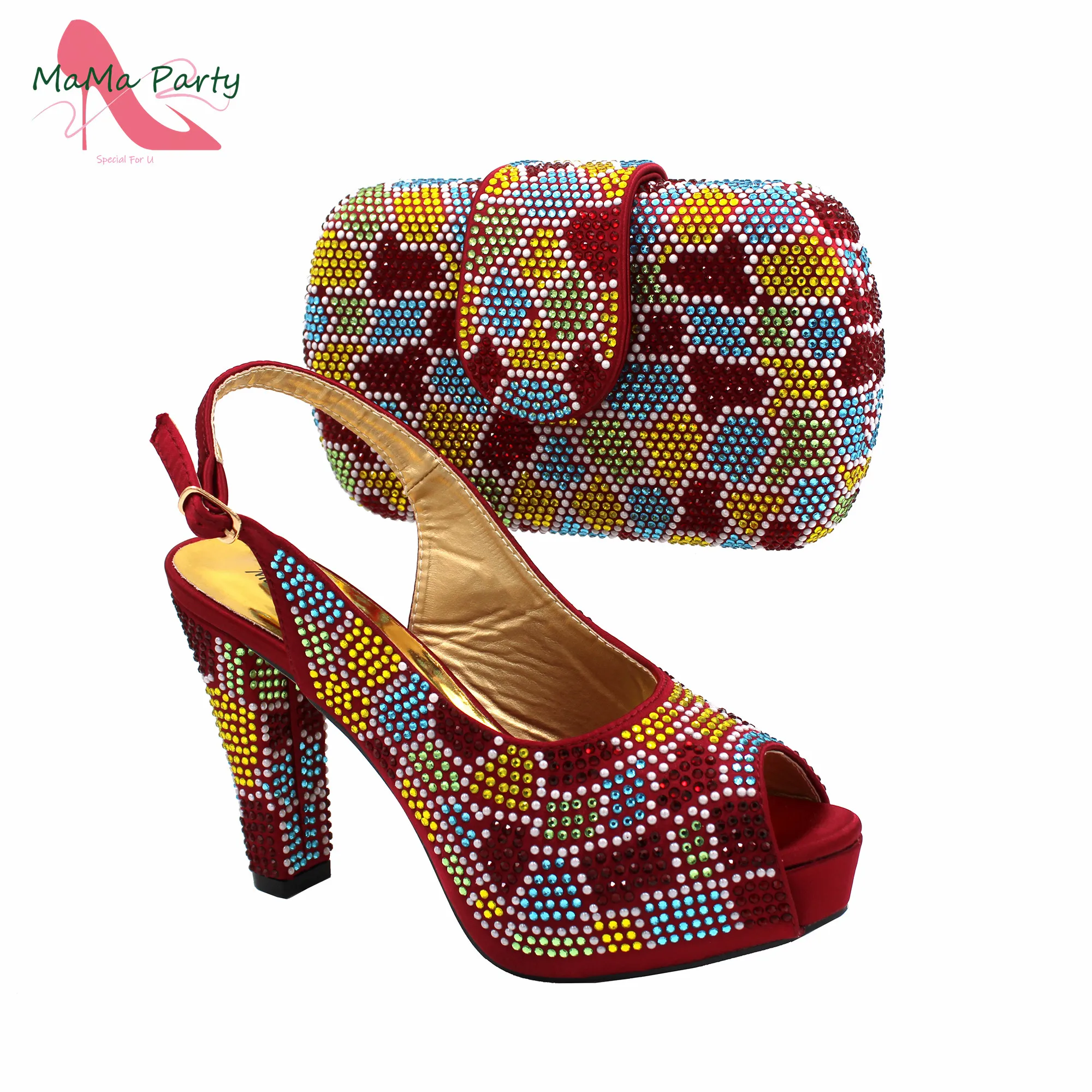 Nuove scarpe e borsa abbinata per la Nigeria Party Slip on Shoes for Women Ladies Italian Shoes and Bag Set decorato con strass