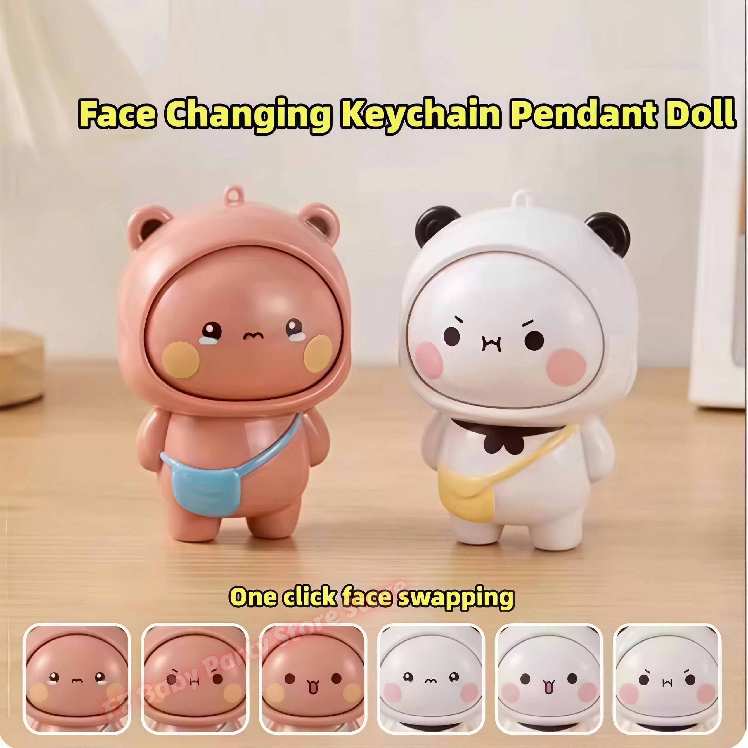 Kawaii Panda Bubu And Yier Face Changing Doll Cute Panda Bubu Dudu Cartoon Face Changing Keychain Pendant Doll Party Favor Gift