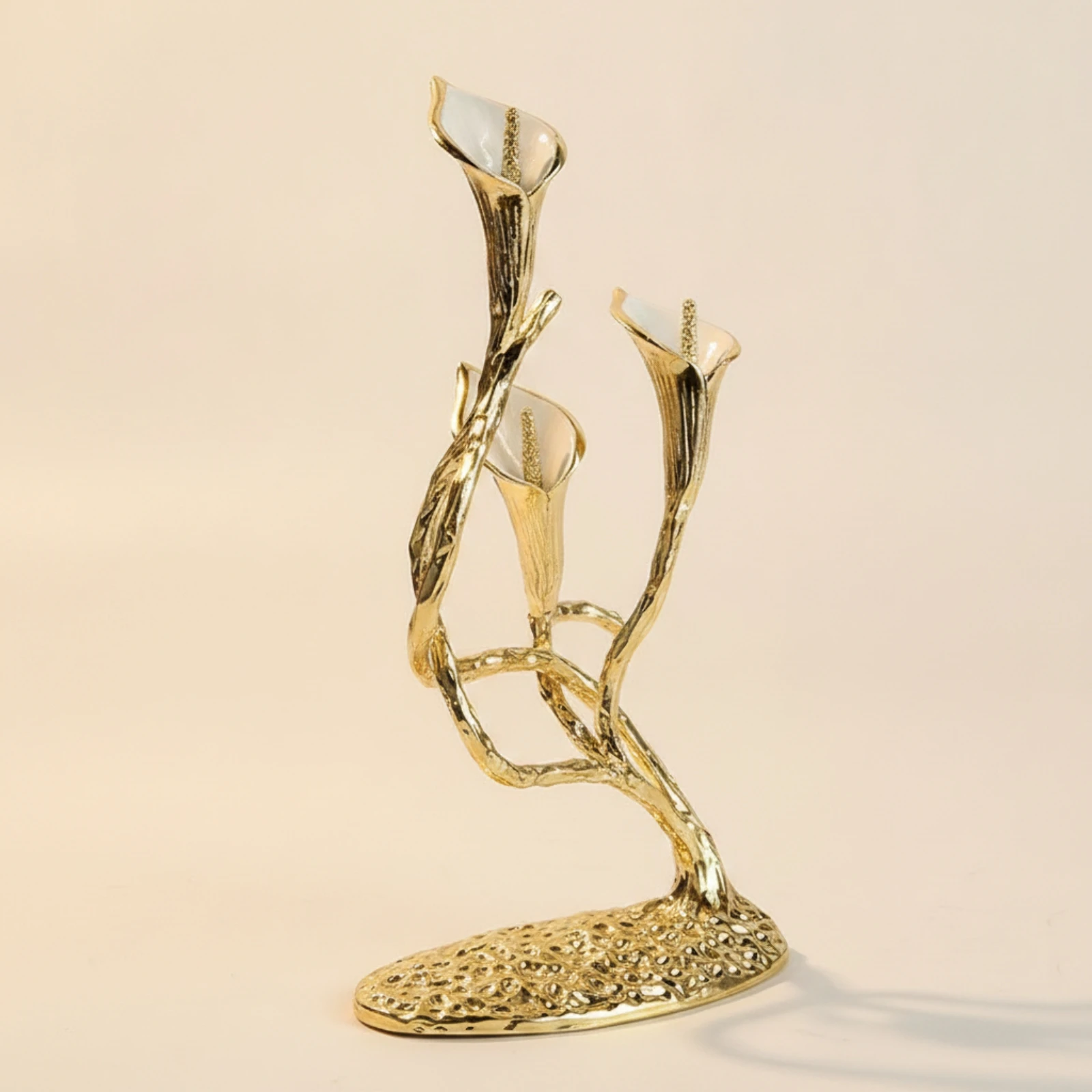 Three-Head Candelabra Metal-Finish Floral Candlestick Holder Candelabra with 3 Arms Elegant for Dining Table, Mantel