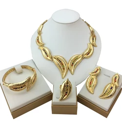 Italian Gold Plated Jewelry Set Women Party Jewelry Gift Luxury Pendant Large Earrings Ring Dubai Wedding FHK18961