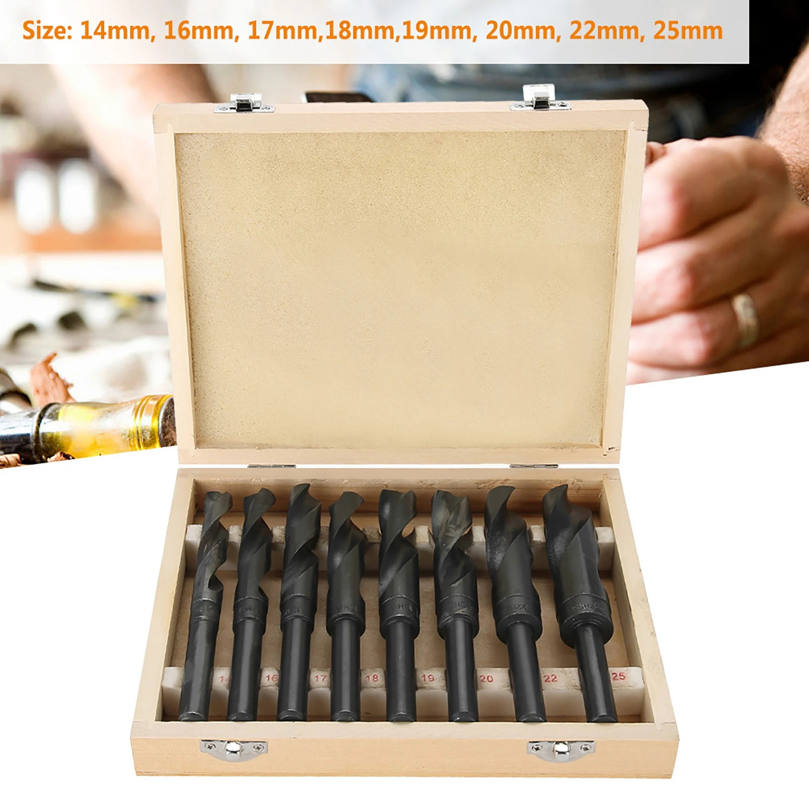 New 8Pcs/Lot 14-25mm High Speed Carbon Steel Drill Bits HSS Reduced Shank HSS Drill Bits Drill Bit Set Twists Drill Bit