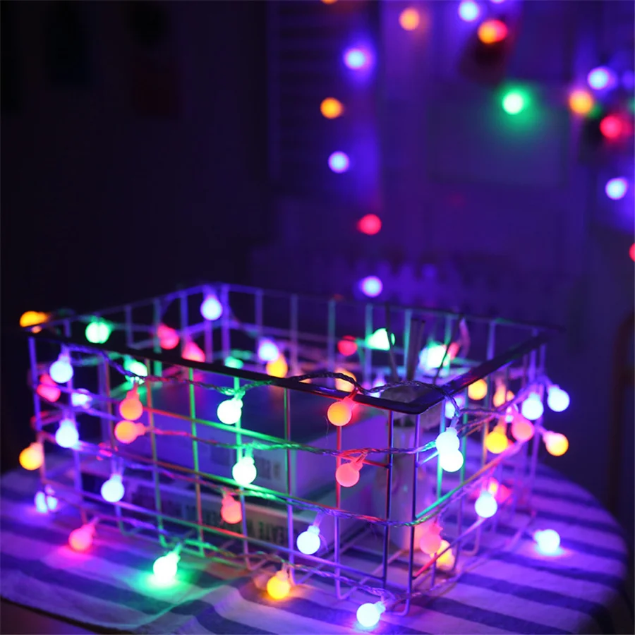 Guirnalda de luces de Navidad para decoración del hogar, guirnalda de luces de hadas de 10M y 80LED con batería, bola redonda, para fiesta, boda y