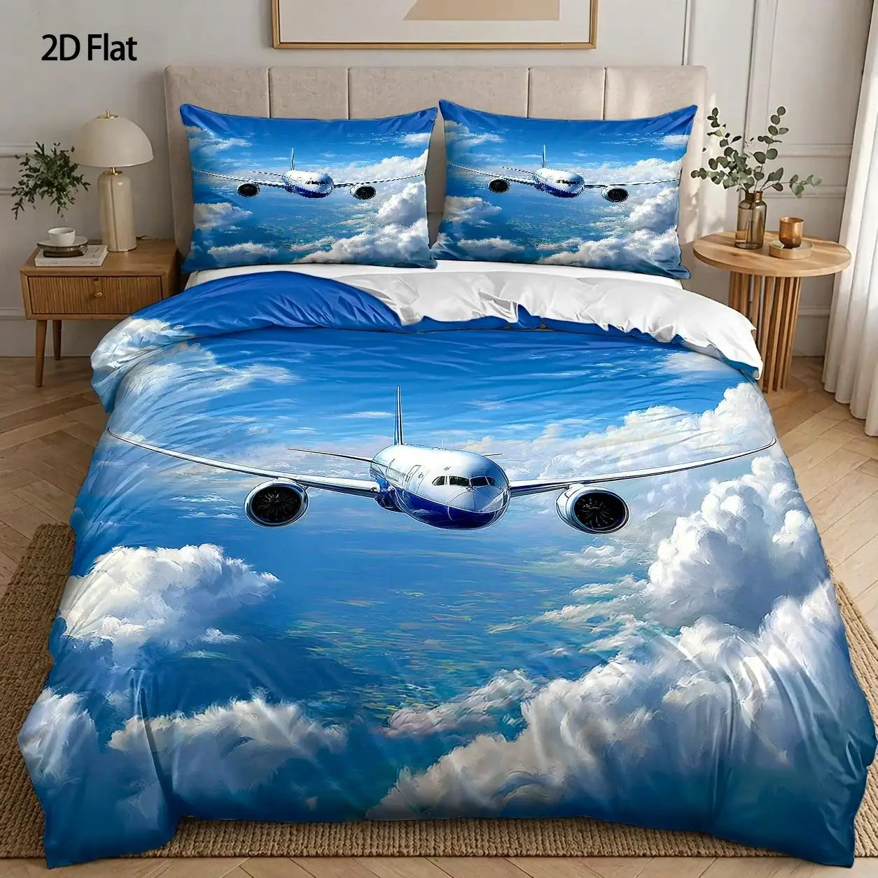Boys Airplane Duvet Cover Twin Queen Aircraft Bedding Set Luxury Microfiber Modern Airplane Pattern Comforter Cover for Men Teen