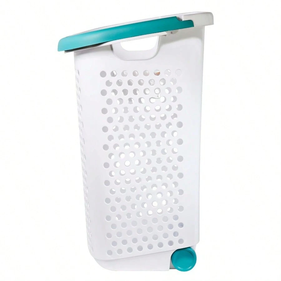 Rolling Laundry Hamper with Pop-Up Handle, Durable Plastic Clothes Basket Organizer for Home Bedroom Bathroom Storage