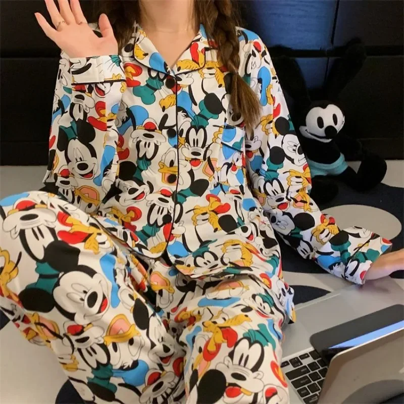 Disney Mickey Donald Duck Pluto cute cartoon girl heart spring and autumn pure cotton long-sleeved home clothes couple pajamas