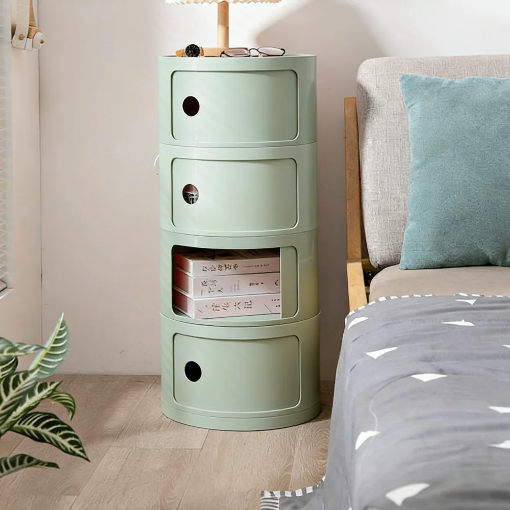 

Round bedside table Nordic Plastic Bedside Cabinet Creative Sofa Side Table Nightstand Storage Locker for Living Room Bedroom
