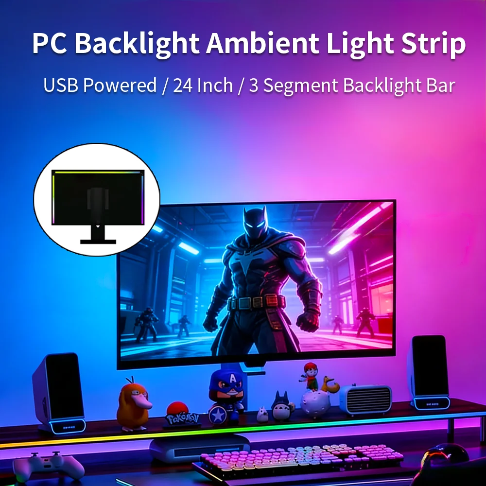 

Silicone Back Self Adhesive LED Light Strip USB 5V Interface 24 32 Inch Monitor Screen RGB Backlight for Game Room Ambient Decor