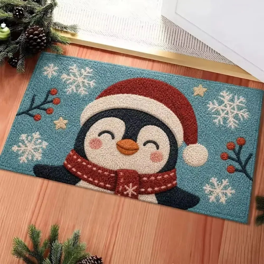Snowy Tufted Christmas Doormat Embossed Non Slip Welcome Rug Green Easy Care Welcome Mat Home Decor