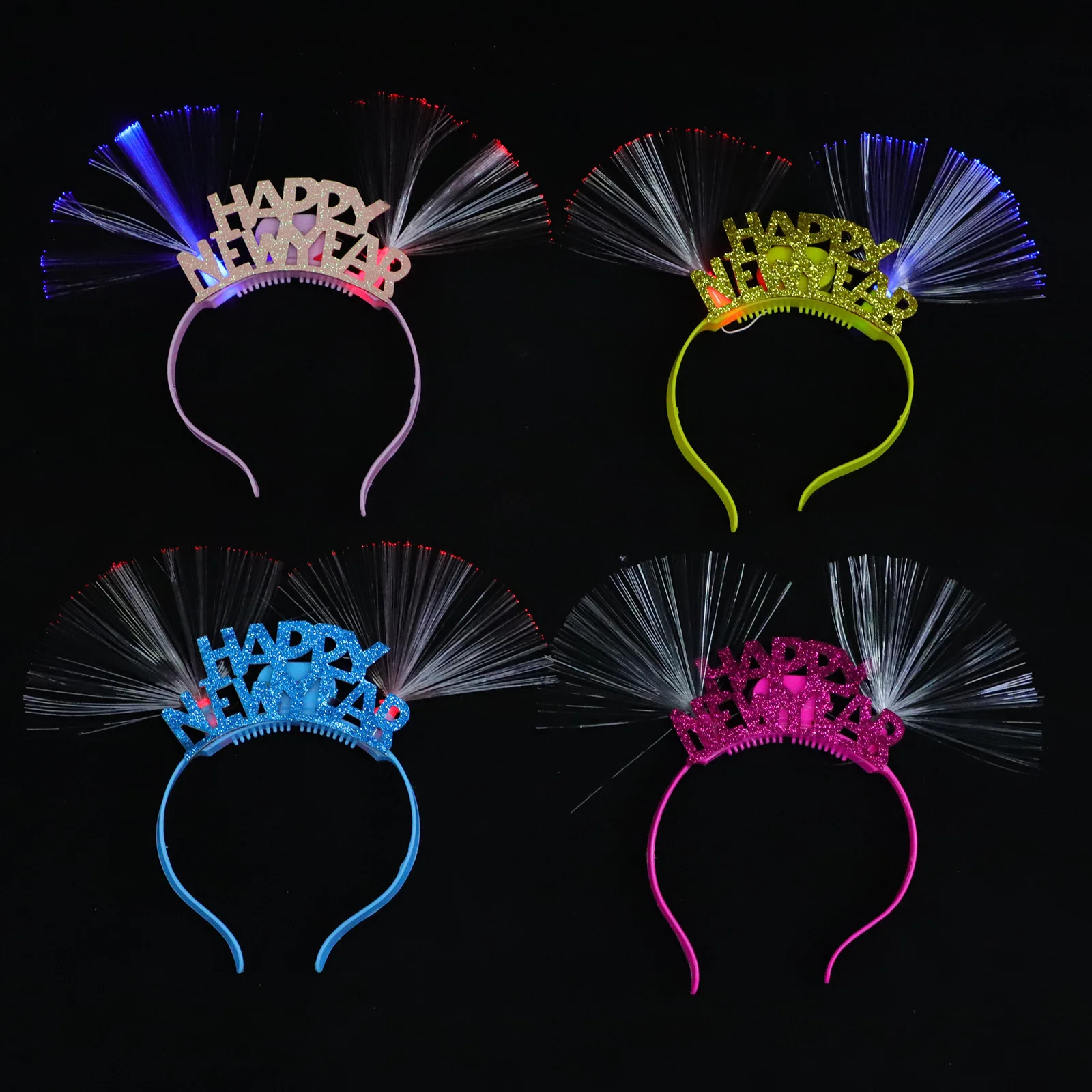 4 قطعة عصابات رأس من الألياف المضيئة أطواق شعر بصرية ممتازة لحفلة رأس السنة الجديدة ملحقات توهج التأثيرية مقاس واحد يناسب البالغين