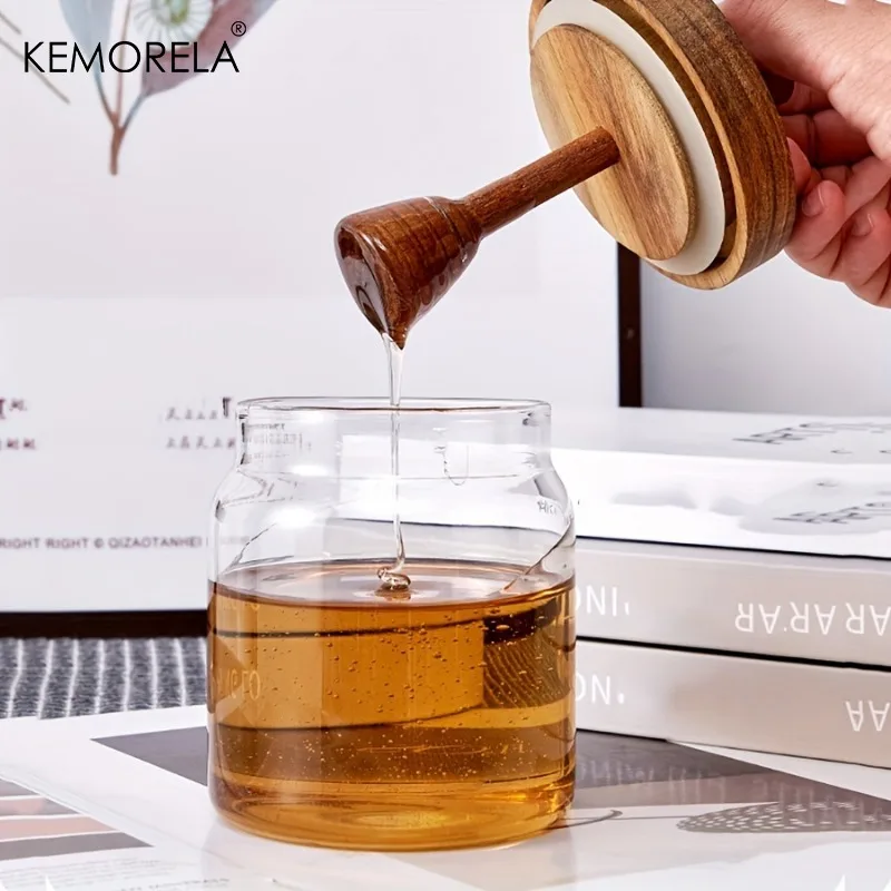 1/2PCS Glass Storage Bottles Honey Jars with Dipper and Lid Wide Mouth Honey Containers Syrup Dispenser for Storing Honey Syrup view 5