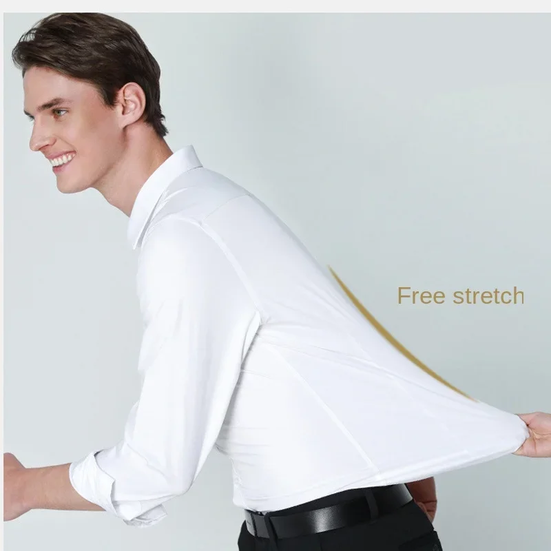 Men\'s long sleeved elastic shirt, non ironing business dress, professional work attire, stand up collar shirt men shirts
