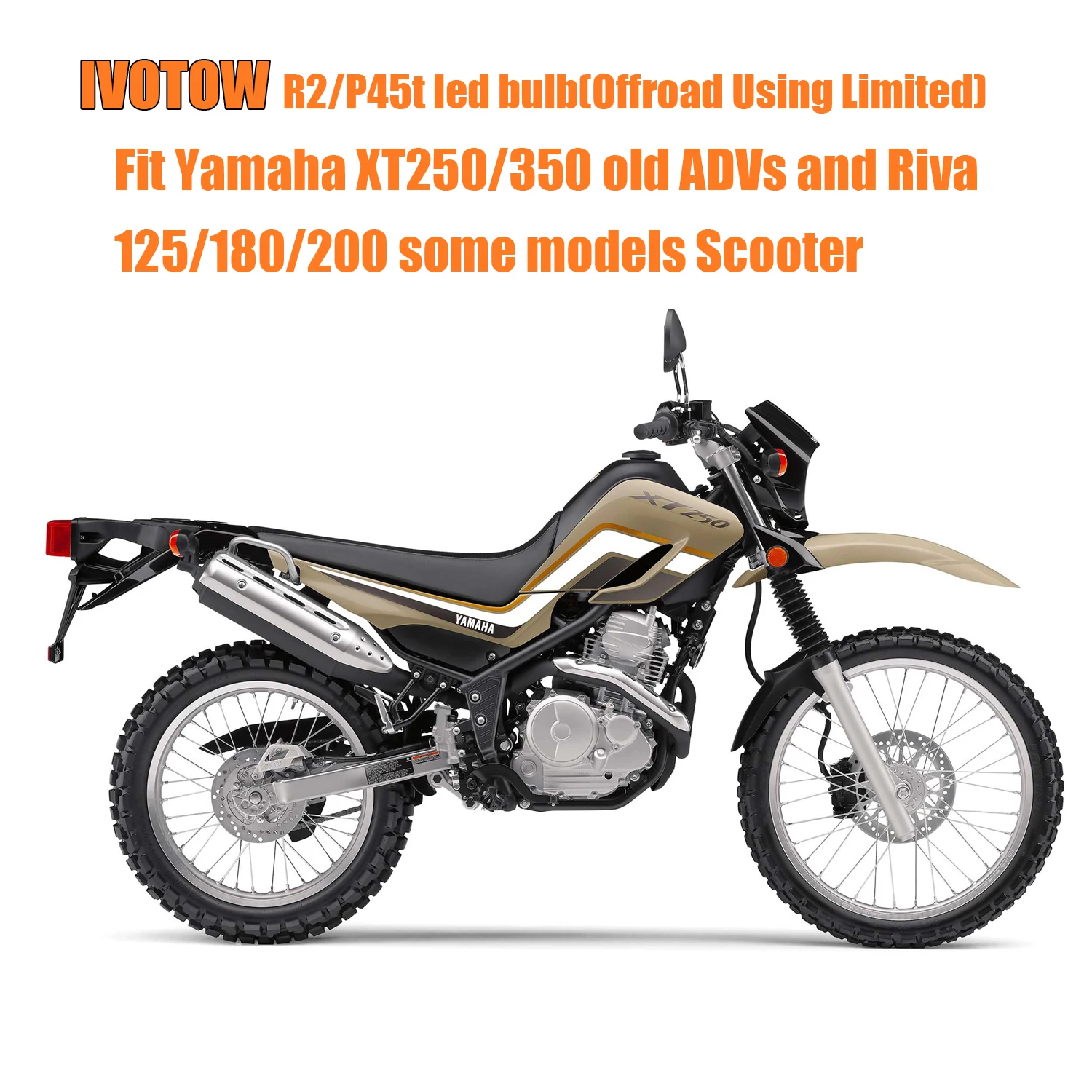 IVOTOW R2 LED for Yamaha XT250 XT 350 Bulb, Riva 125 180 200 Pod Head Light, 1U4-84314-40-XX Bulb 12V 45/40W P45t, H/L Dual Beam