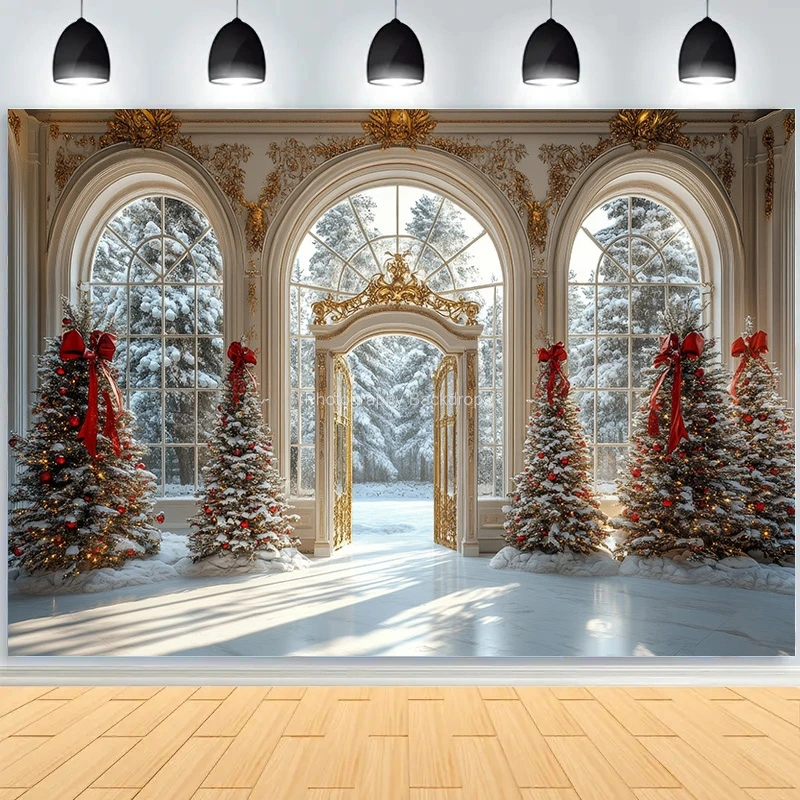 

Christmas Day Decoration New Year Front Door Porch Photography Backdrop Props Window Winter Xmas Room Holiday Background RS-04