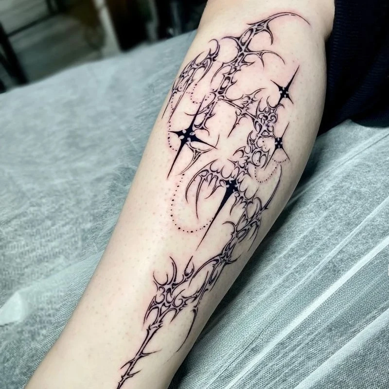 Sexy Herbal Star Thorn Temporary Tattoo  for Men Women Arm Punk Art Fake Tattoo Stickers Waterproof Lasting Tatuajes Temporales