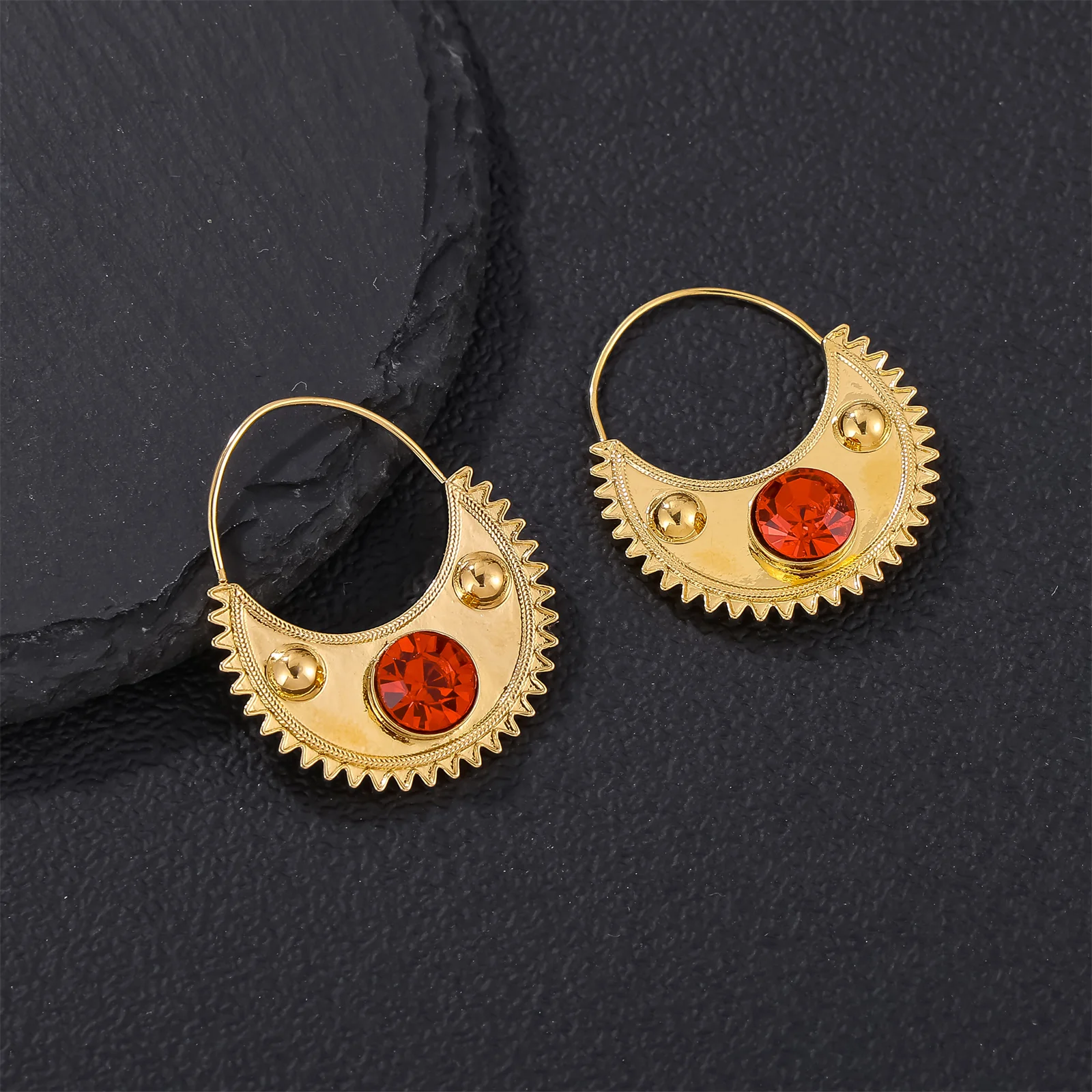 Ethlyn Gold Color Ethiopian Zircon  Clip Earrings for Women Girls Habesha Eritrean Jewelry Designs Copper Material MY746