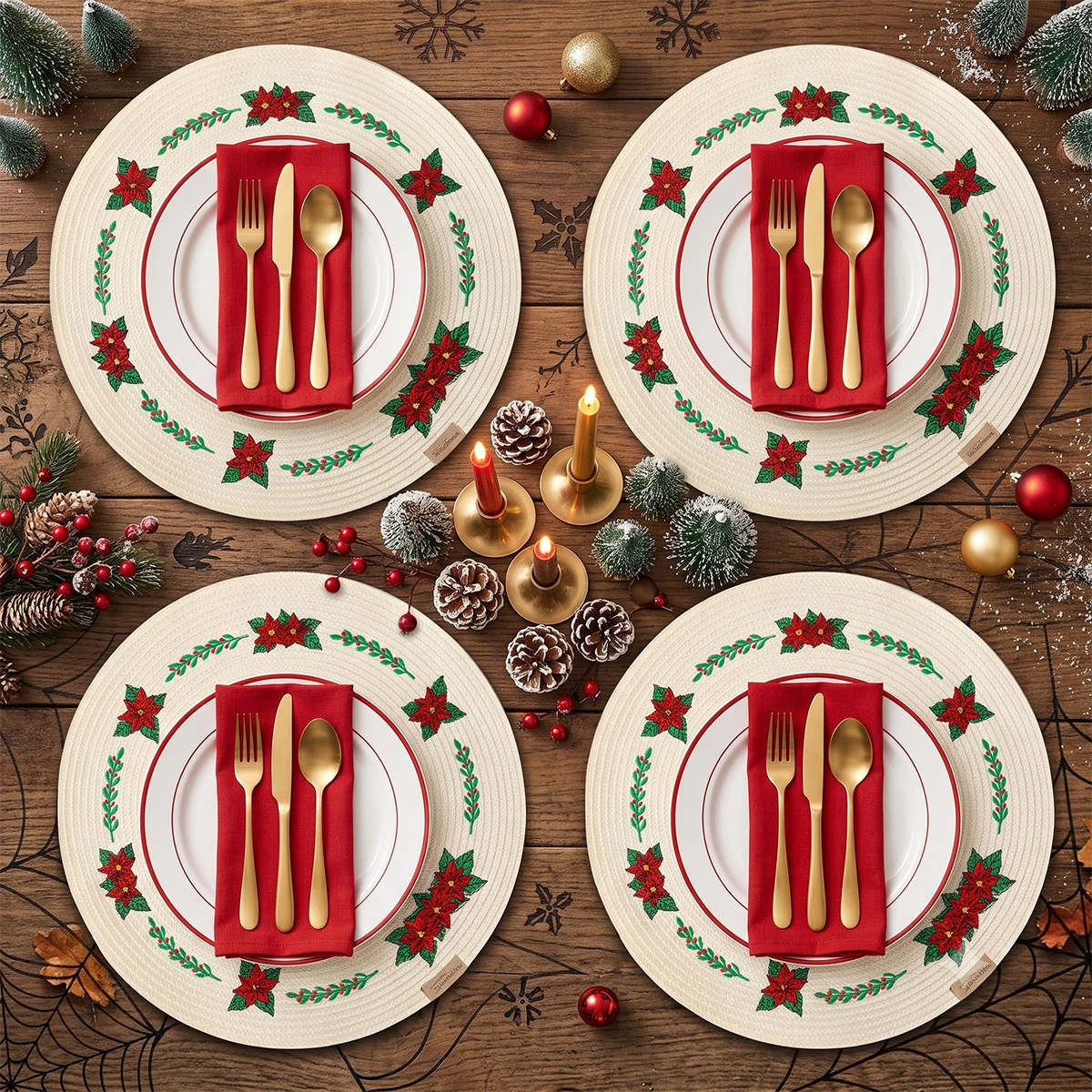 Round Halloween Placemats Embroidered Ghost Pumpkin Candy Corn Place Mats Black Spooky Dinner Table Mats for Halloween Party Dec
