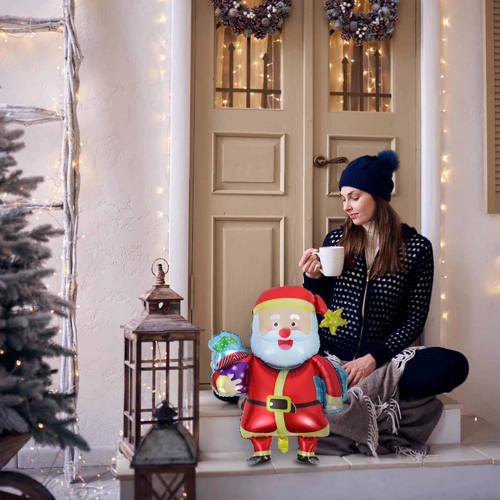 

5pcs Inflatable Santa Claus Christmas Foil Balloon Decoration Party Supplies Holiday Kids Adults Durable Novelty Balloon Xmas