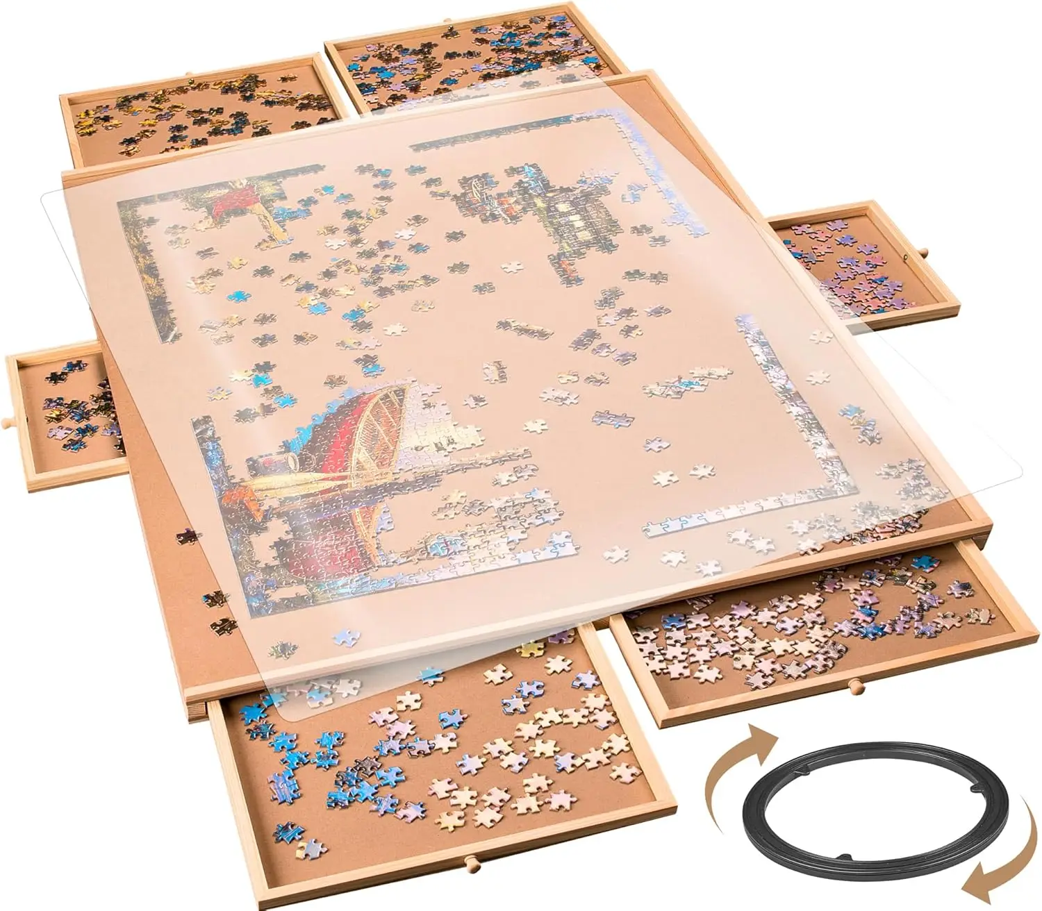

1500 Piece Rotating Wooden Jigsaw Puzzle Board-34x26 Inch, Rotating Table With Cover,Portable Puzzle Organizer & Storage System
