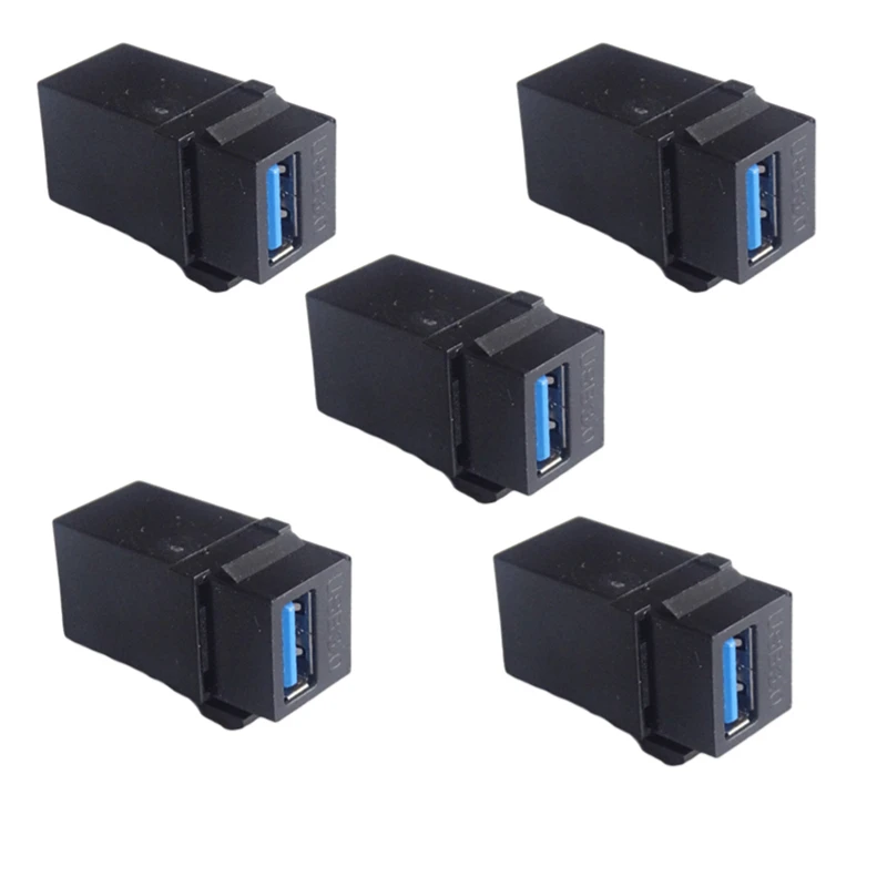 5-piece USB3.0 straight head female to female connector with buckle support for wall panel installation, black and white