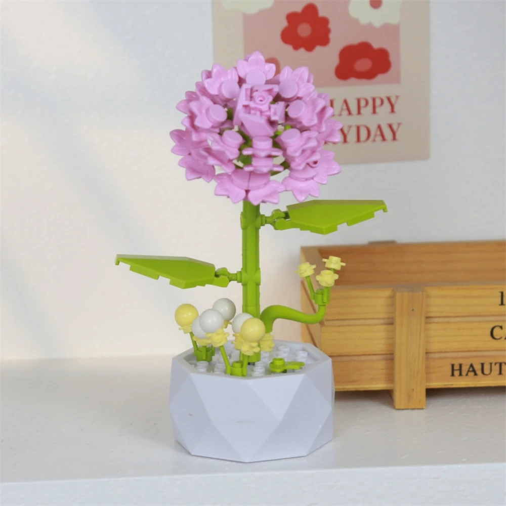 Buket Kreativitas Kota Bunga Abadi Tanaman Sukulen Pot Mawar Bunga Matahari Rakitan Blok Bangunan Mainan Bata untuk Anak-anak