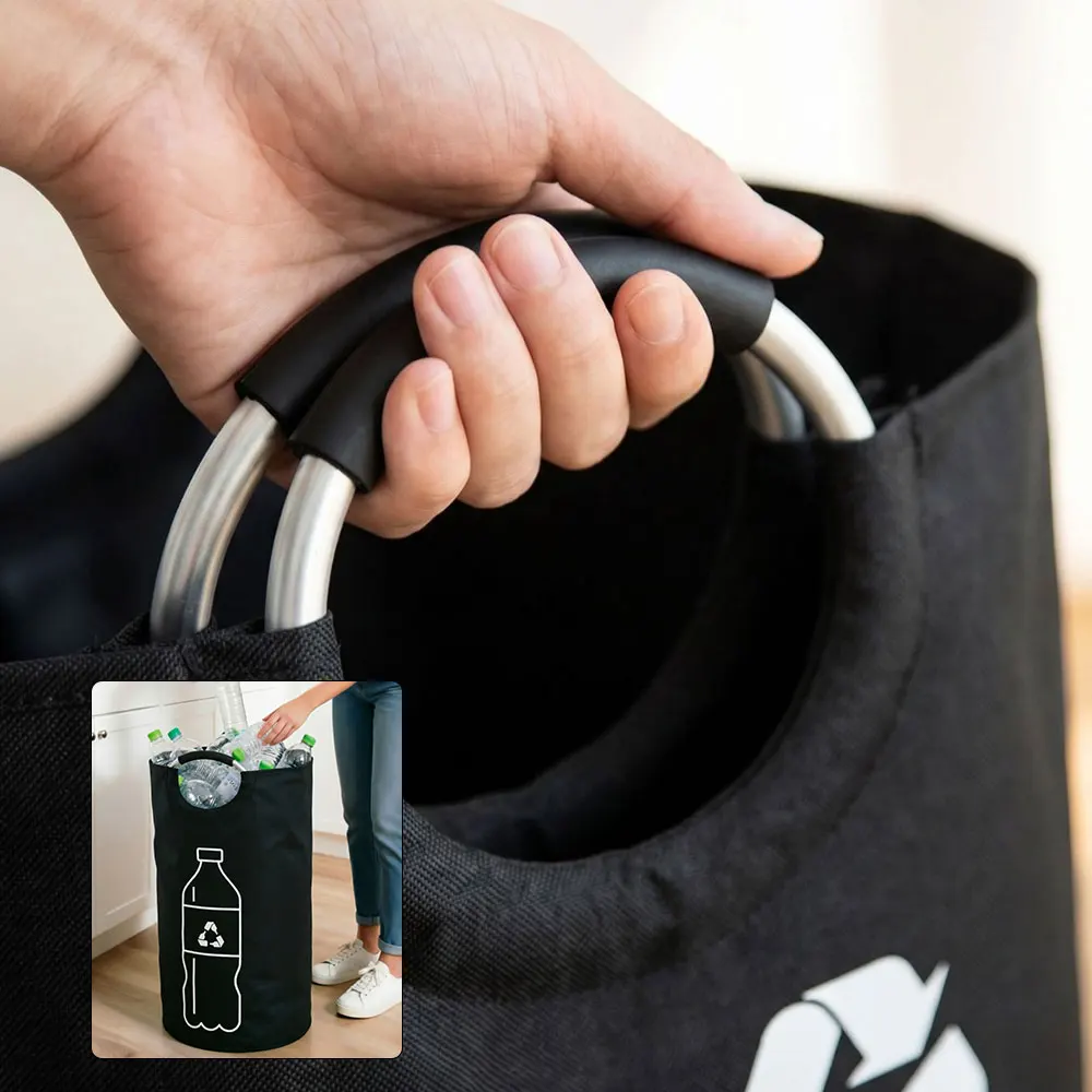 Panier de rangement pliable 82L pour recyclage, grande capacité, sac pour bouteilles vides avec poignée en aluminium pour cuisine et buanderie