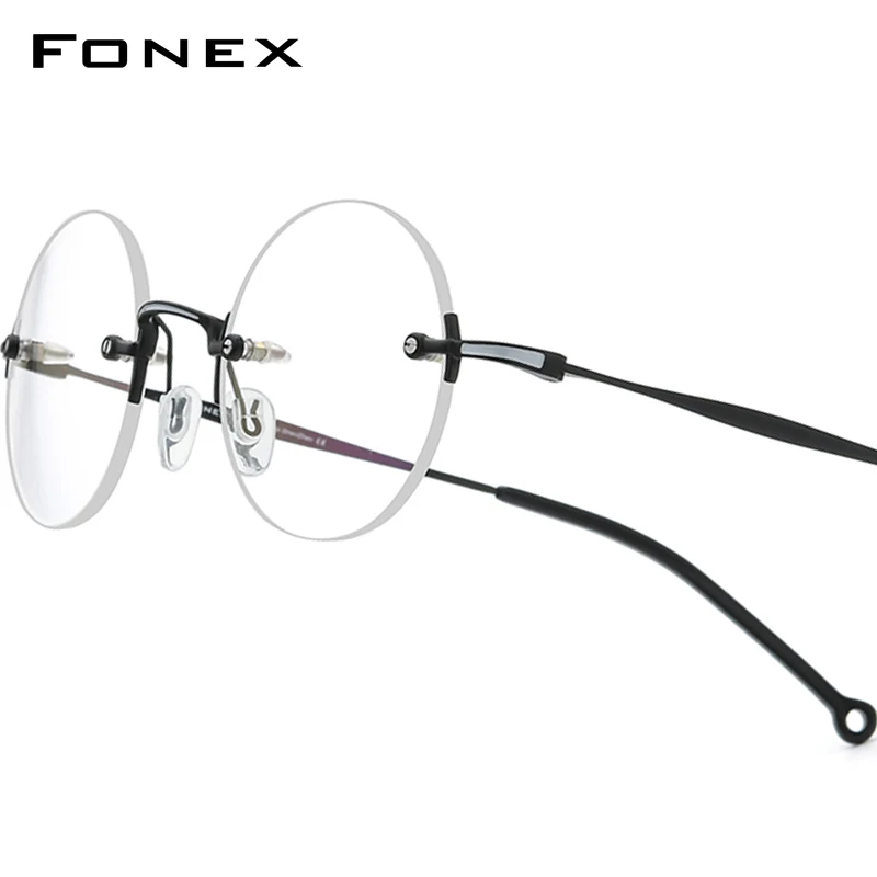 

FONEX Pure Titanium Glasses Frame Men Brand Design Rimless Retro Round Eyeglasses Women Frameless Vintage Japanese Eyewear 9141