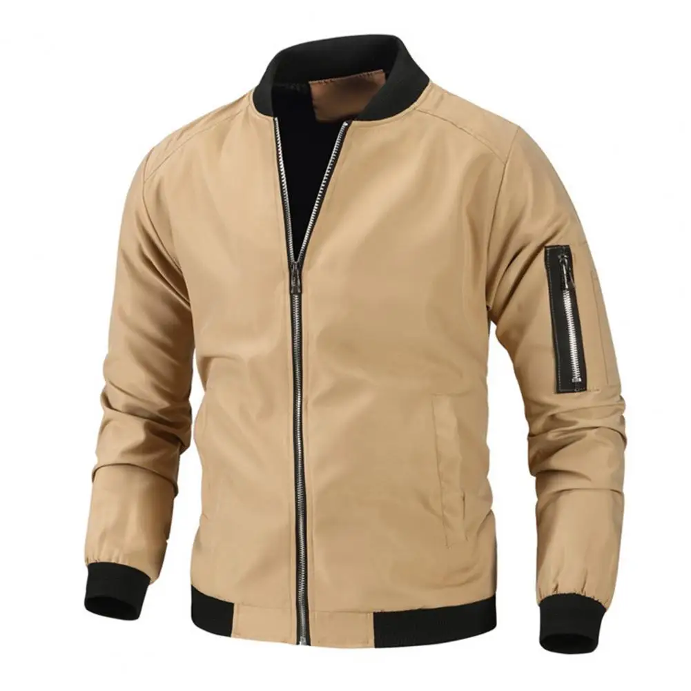 Chaqueta Bomber con cuello levantado para hombre, abrigo con bolsillos y cremallera, rompevientos informal, Moda de Primavera y otoño, 2024