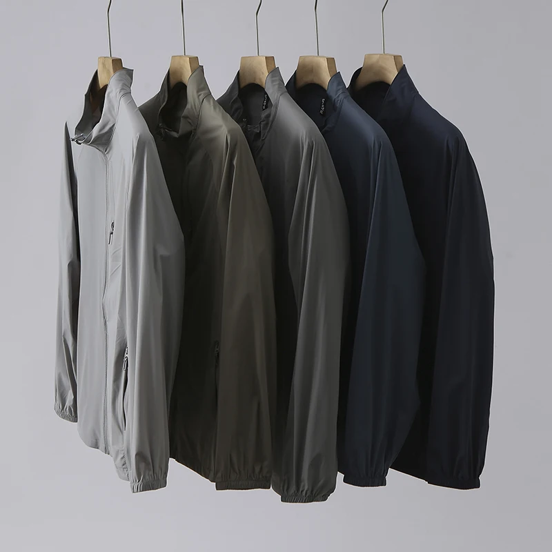 

Высокое качество ледяного шелка Long Sve Jaet с застежкой-молнией воротник-стойка однотонная весна-лето замена мужская верхняя одежда