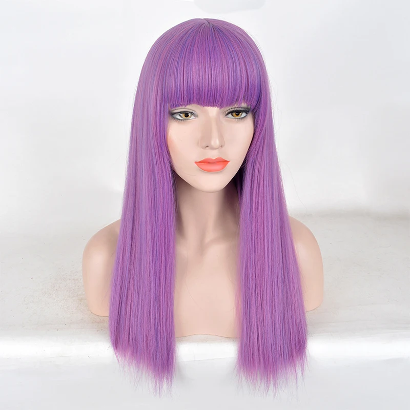 Descendants 2 Mal Bertha Maleficent Long Live Evil Straight Purple kids adult Cosplay Wig Free Wig Cap ﻿