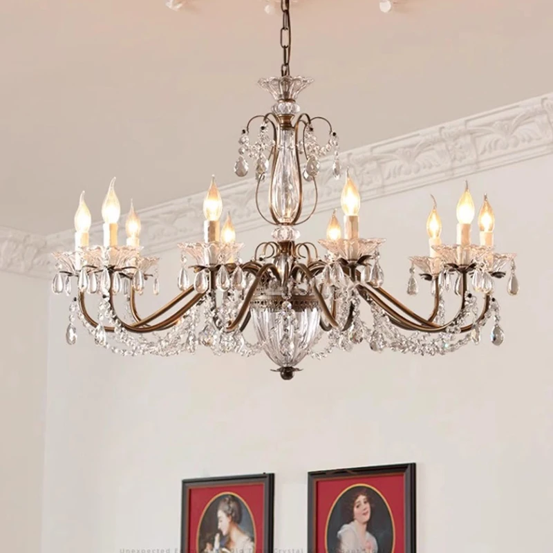 

Retro Iron Art Glass Pendant Lights Coffee Gold Luxury Villa Living Dining Room Candle Chandeliers Lighting Bedroom Lustre Lamps