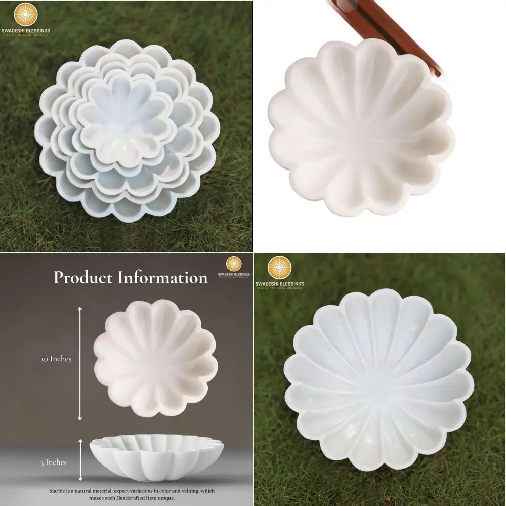

10-дюймовая белая мраморная чаша с волнистыми краями - современный органический декор для дома