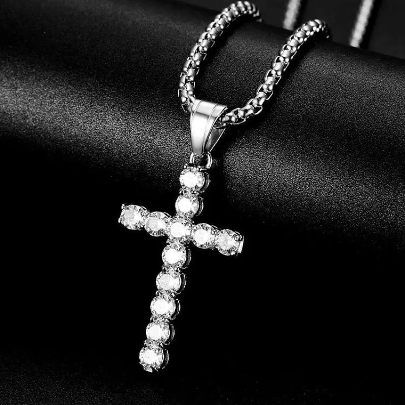 Stainless Steel Titanium AAA Zircon Luxury Hip Hop Cross Pendant Collar Chains Necklace for Men Women Couple Gift Jewel