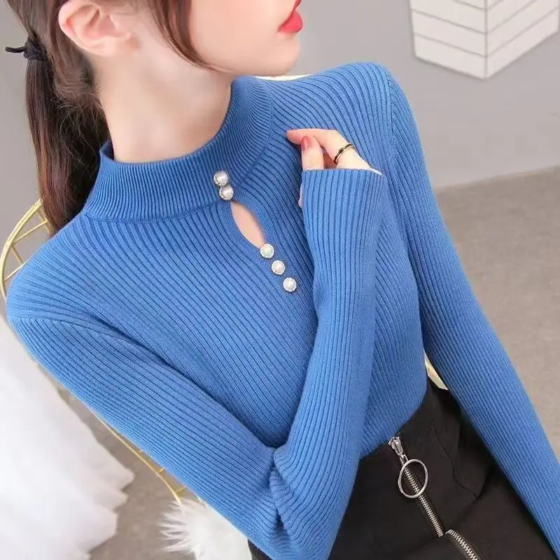 2025 Spring Korean Fashion Solid Sweater Women Long Sleeve Tops Pull Femme Casual Slim Female Autumn Pullover Knitted Clothes