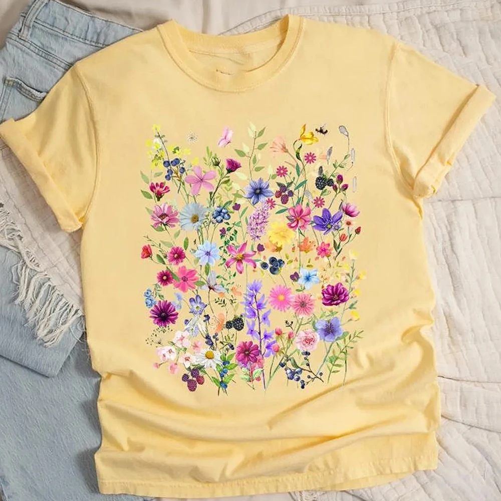 Vintage Boho Cottagecore Pressed Flowers Comfort T-Shirt Botanical Wildflower Unisex Tee Apparel Trendy Y2K Casual Streetwear