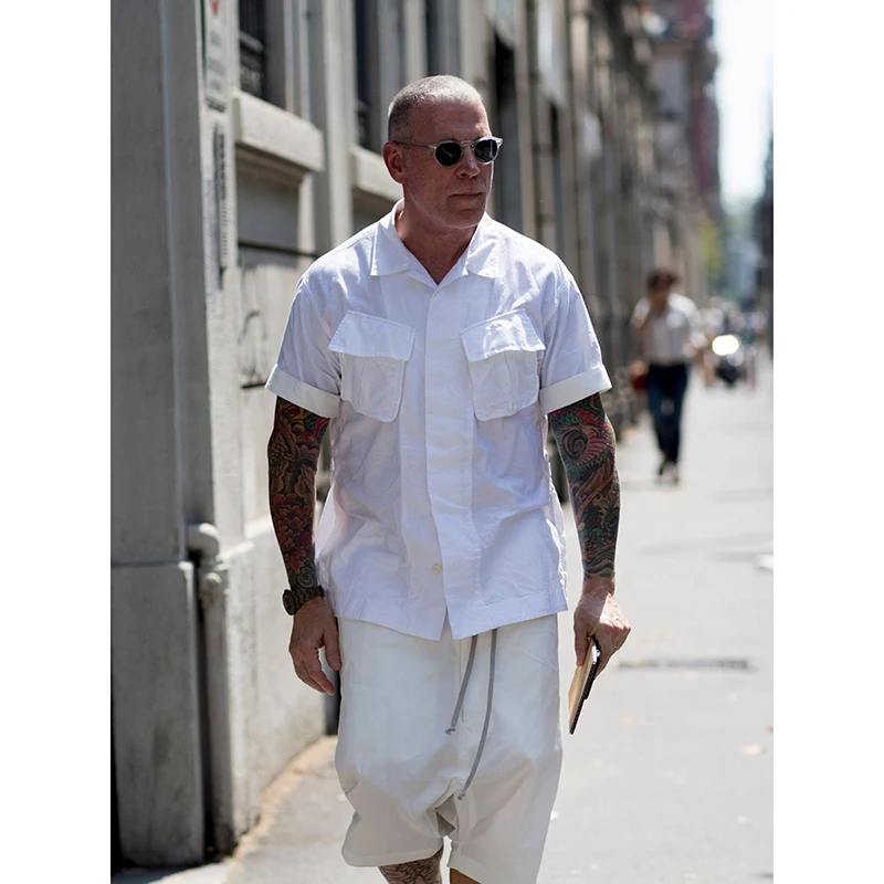 

Ni Wooster Summer Thin Pure Cotton ort Sve irt Cuban Collar Casual Loose Workwear irt Youth Trend Summer Faion