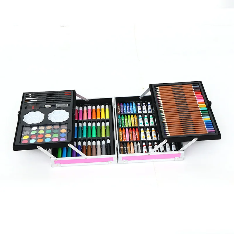 High Quality Spot 145 Children's Painting Watercolor Pen Color Pencil Double Wooden Box Art Set Wholesale